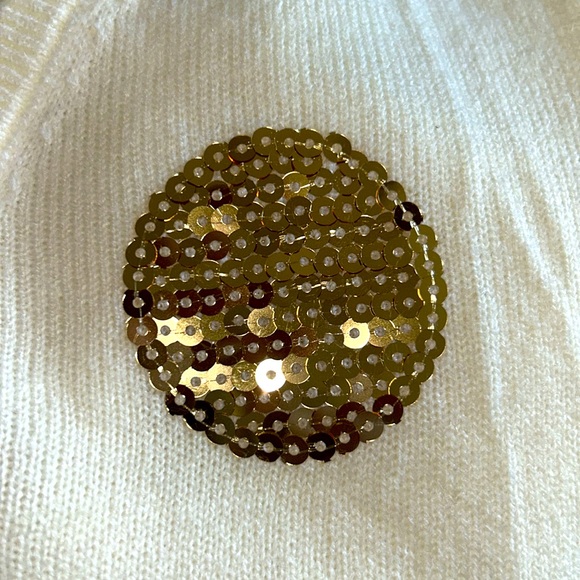 New York & Company Women’s V-Neck Sweater, Gold Sequins Polka Dot & Cream, Sz L - Picture 6 of 8